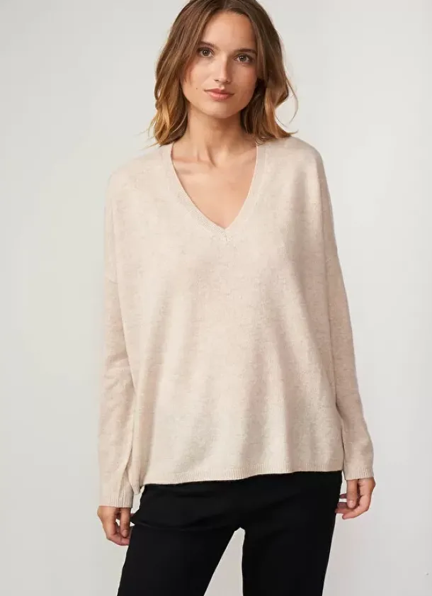 Sud Express Jumpers & Cardigans|Pull Au Volume Oversize Et A Manches Longues Pres Du Corps Beige Chine Monjoe