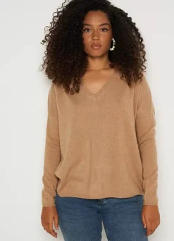 Sud Express Jumpers & Cardigans|Pull Au Volume Oversize Et A Manches Longues Pres Du Corps Camel Monjoe