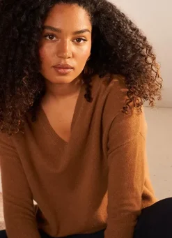 Sud Express Jumpers & Cardigans|Pull Au Volume Oversize Et A Manches Longues Pres Du Corps Caramel Monjoe