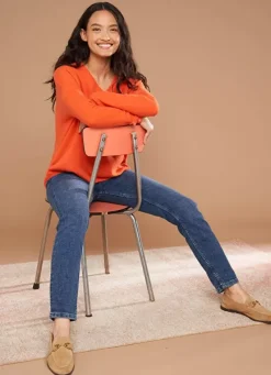 Sud Express Jumpers & Cardigans|Pull Au Volume Oversize Et A Manches Longues Pres Du Corps Orange Monjoe