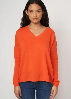 Sud Express Jumpers & Cardigans|Pull Au Volume Oversize Et A Manches Longues Pres Du Corps Orange Monjoe