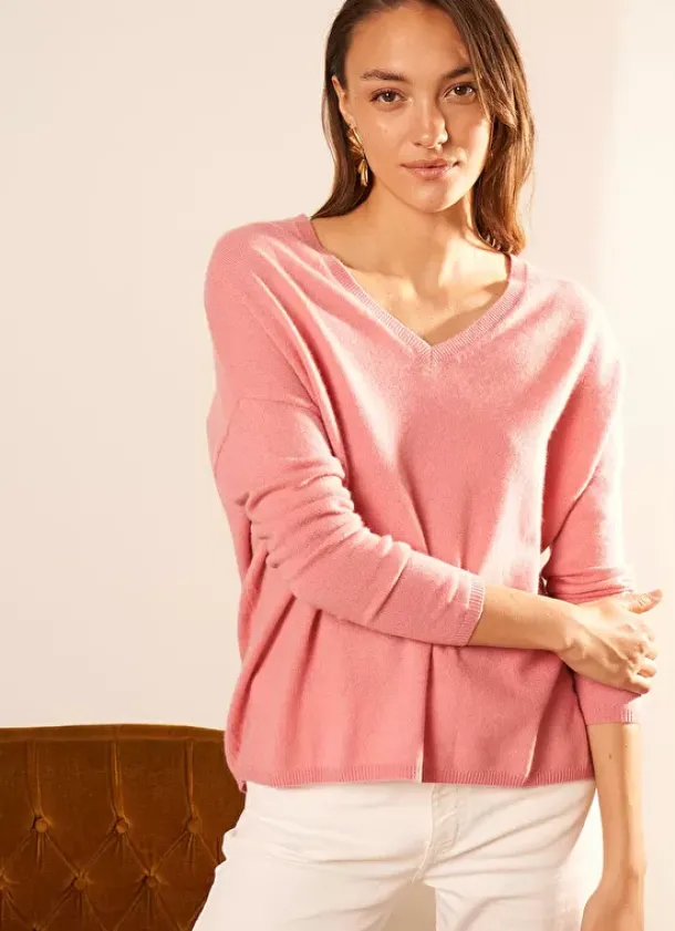 Sud Express Jumpers & Cardigans|Pull Au Volume Oversize Et A Manches Longues Pres Du Corps Blush Monjoe