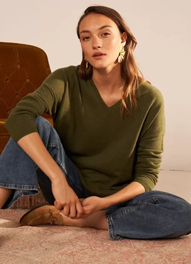 Sud Express Jumpers & Cardigans|Pull Au Volume Oversize Et A Manches Longues Pres Du Corps Kaki Monjoe