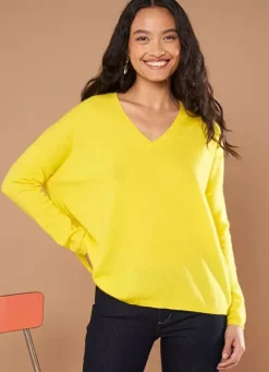 Sud Express Jumpers & Cardigans|Pull Au Volume Oversize Et A Manches Longues Pres Du Corps Jaune Monjoe