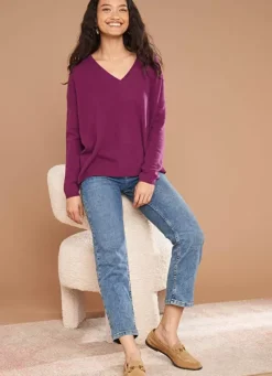 Sud Express Jumpers & Cardigans|Pull Au Volume Oversize Et A Manches Longues Pres Du Corps Prune Monjoe