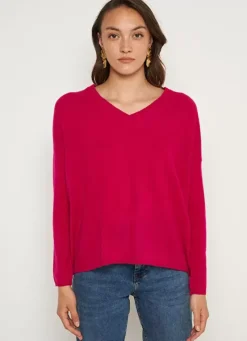 Sud Express Jumpers & Cardigans|Pull Au Volume Oversize Et A Manches Longues Pres Du Corps Framboise Monjoe