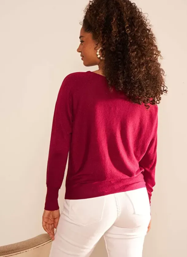 Sud Express Jumpers & Cardigans|Pull Col Bateau A Manches Longues Framboise Macarena