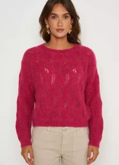 Sud Express Jumpers & Cardigans|Pull Col Bateau Framboise Mantiby