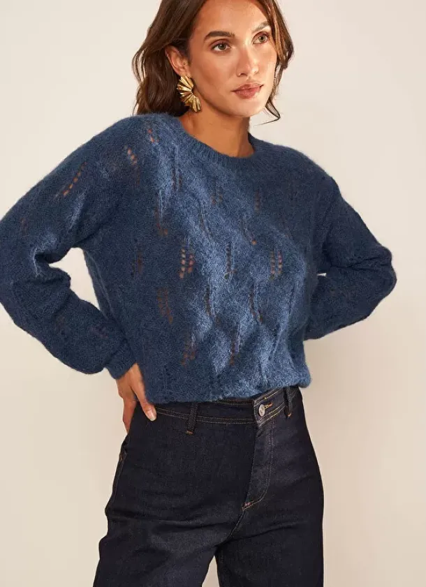 Sud Express Jumpers & Cardigans|Pull Col Bateau Indigo Mantiby