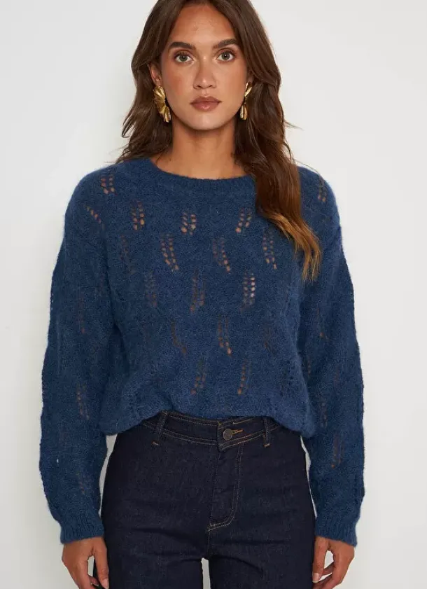 Sud Express Jumpers & Cardigans|Pull Col Bateau Indigo Mantiby