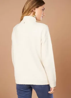 Sud Express Jumpers & Cardigans|Pull Col Camionneur Avec Zip Ecru Marion