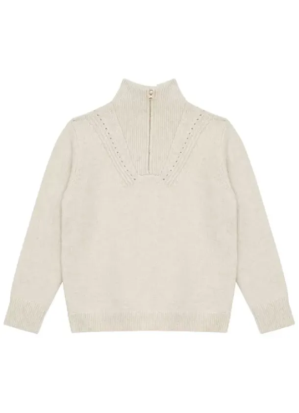 Sud Express Jumpers & Cardigans|Pull Col Camionneur Avec Zip Ecru Marion