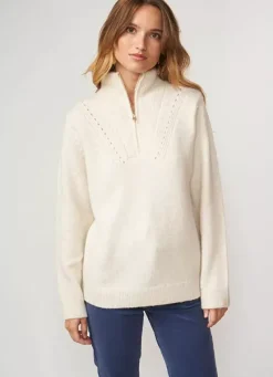 Sud Express Jumpers & Cardigans|Pull Col Camionneur Avec Zip Ecru Marion