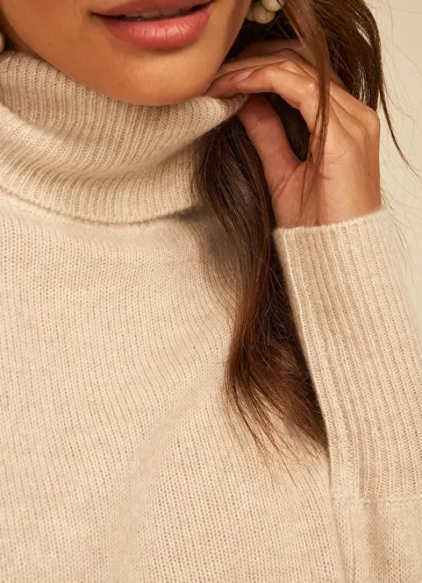 Sud Express Jumpers & Cardigans|Pull Col Montant, 100% Cachemire Beige Chine Monpran