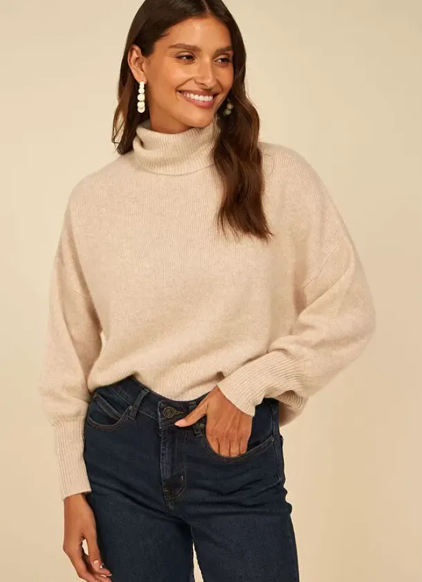 Sud Express Jumpers & Cardigans|Pull Col Montant, 100% Cachemire Beige Chine Monpran