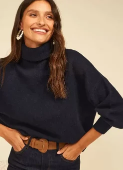 Sud Express Jumpers & Cardigans|Pull Col Montant, 100% Cachemire Marine Monpran
