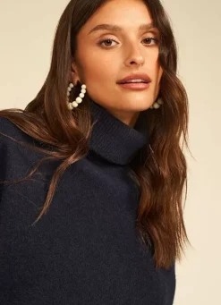 Sud Express Jumpers & Cardigans|Pull Col Montant, 100% Cachemire Marine Monpran