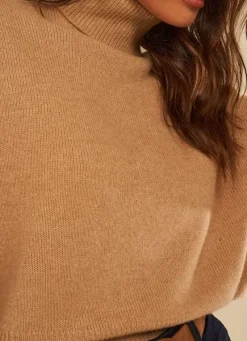 Sud Express Jumpers & Cardigans|Pull Col Montant, 100% Cachemire Camel Monpran