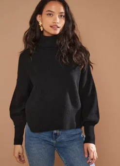 Sud Express Jumpers & Cardigans|Pull Col Montant, 100% Cachemire Noir Monpran