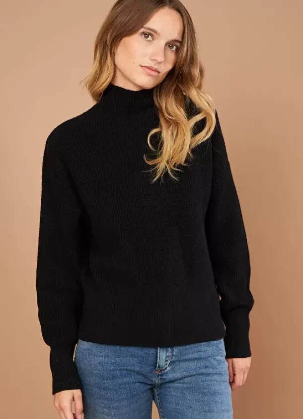 Sud Express Jumpers & Cardigans|Pull Col Montant A Cotes, Volume Large Noir Maemi