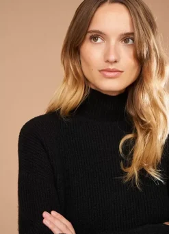 Sud Express Jumpers & Cardigans|Pull Col Montant A Cotes, Volume Large Noir Maemi
