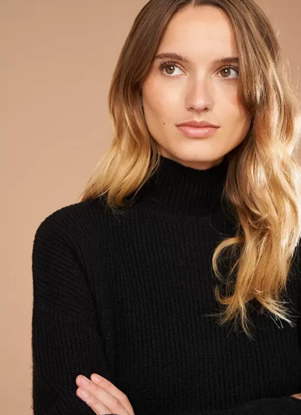 Sud Express Jumpers & Cardigans|Pull Col Montant A Cotes, Volume Large Noir Maemi