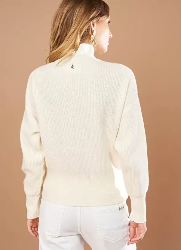 Sud Express Jumpers & Cardigans|Pull Col Montant A Cotes, Volume Large Ecru Maemi