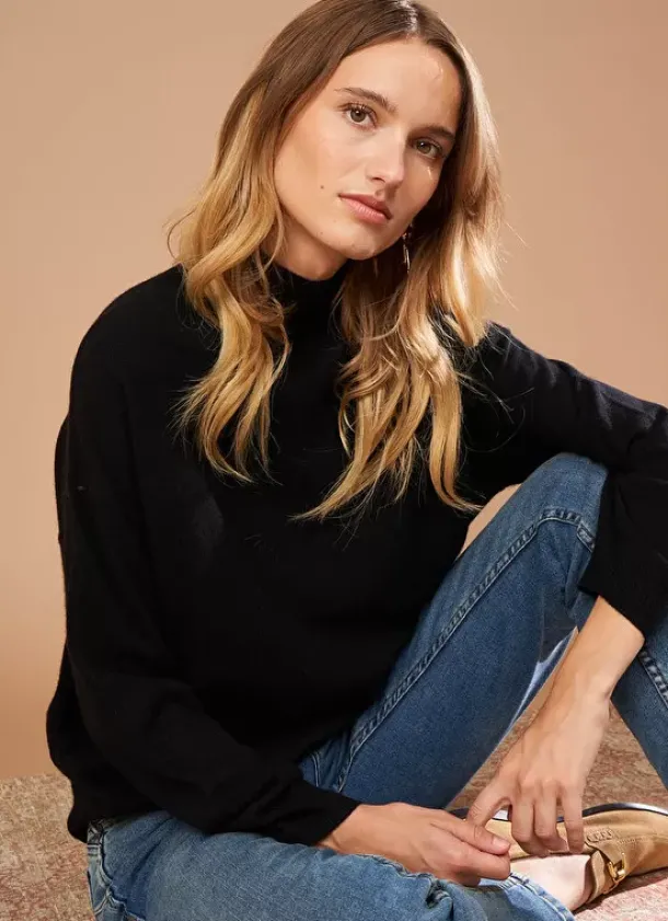 Sud Express Jumpers & Cardigans|Pull Col Montant En Cachemire Noir Myangela