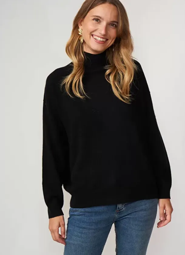 Sud Express Jumpers & Cardigans|Pull Col Montant En Cachemire Noir Myangela