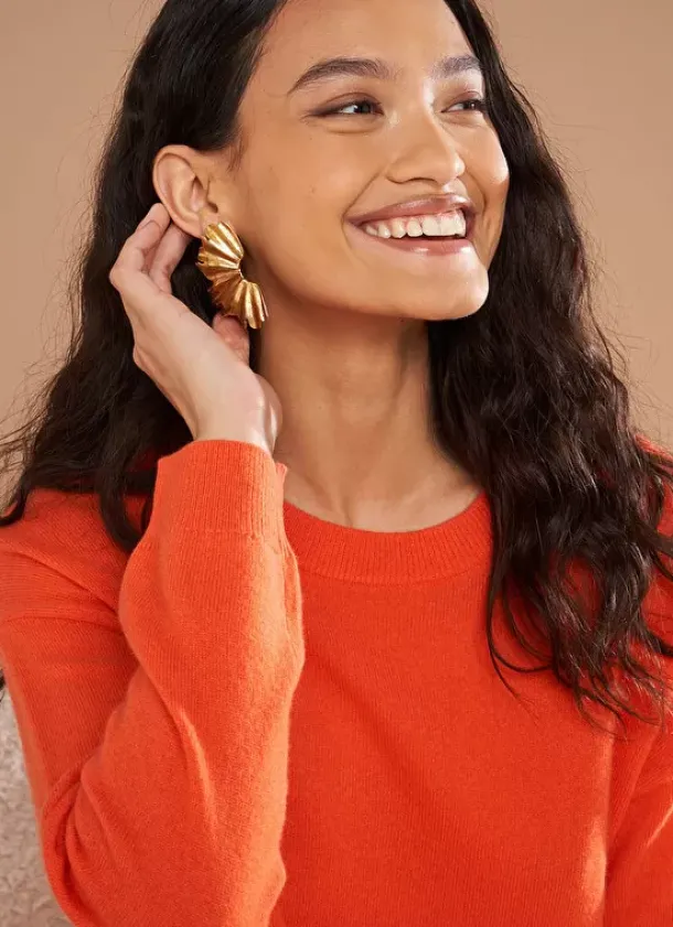 Sud Express Jumpers & Cardigans|Pull Col Rond 100% Cachemire Orange Mapoue