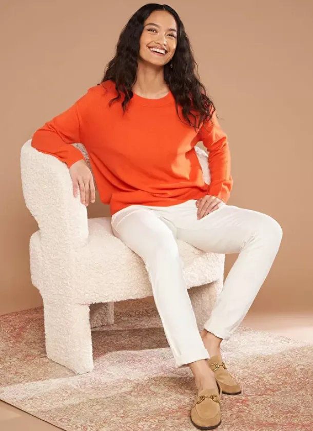 Sud Express Jumpers & Cardigans|Pull Col Rond 100% Cachemire Orange Mapoue