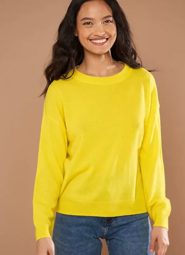 Sud Express Jumpers & Cardigans|Pull Col Rond 100% Cachemire Jaune Mapoue