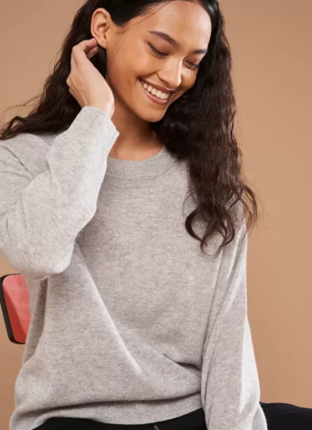 Sud Express Jumpers & Cardigans|Pull Col Rond 100% Cachemire Perle Chine Mapoue