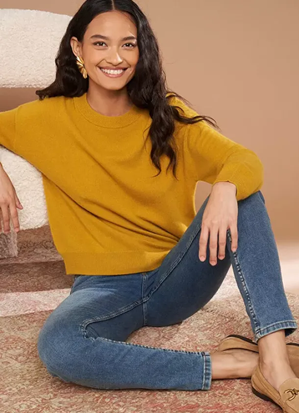 Sud Express Jumpers & Cardigans|Pull Col Rond 100% Cachemire Safran Mapoue