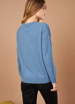 Sud Express Jumpers & Cardigans|Pull Col Rond 100% Cachemire Denim Mapoue
