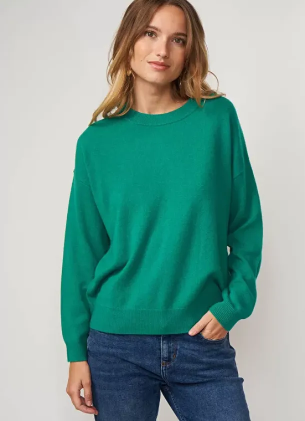 Sud Express Jumpers & Cardigans|Pull Col Rond 100% Cachemire Vert Mapoue