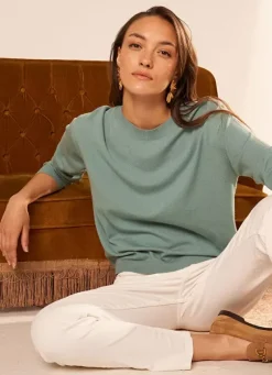 Sud Express Jumpers & Cardigans|Pull Col Rond A Maille Douce Celadon Melaniae