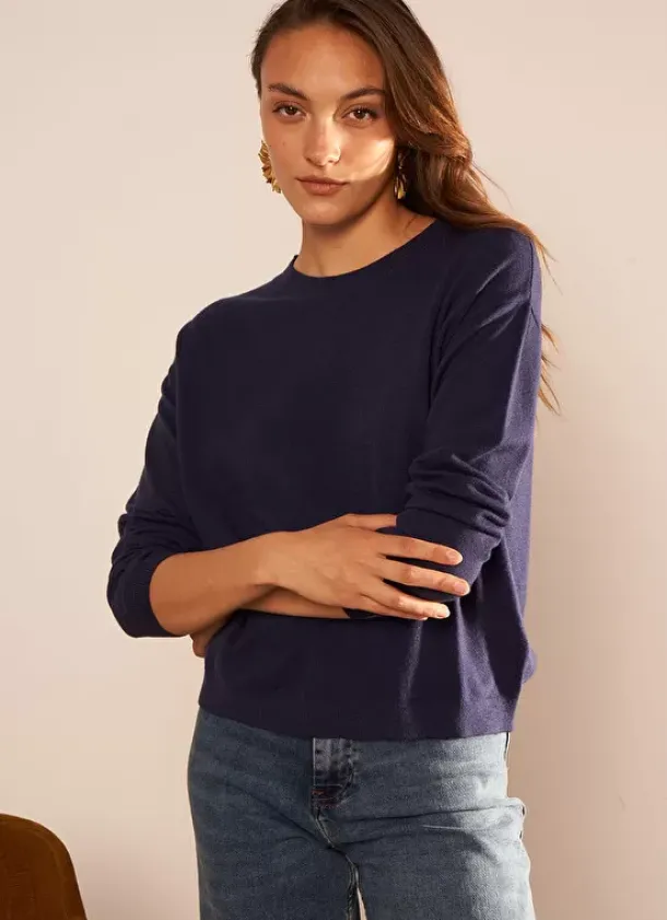 Sud Express Jumpers & Cardigans|Pull Col Rond A Maille Douce Marine Melaniae