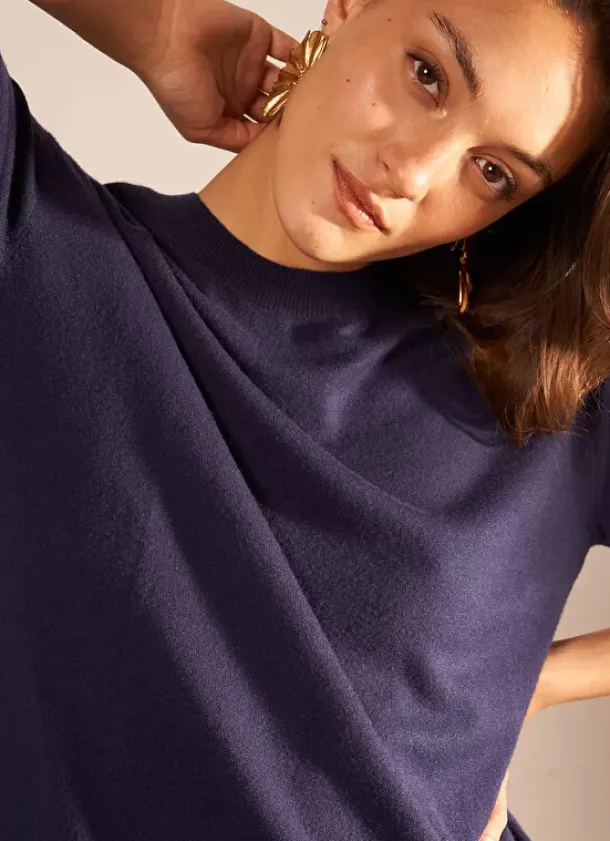 Sud Express Jumpers & Cardigans|Pull Col Rond A Maille Douce Marine Melaniae