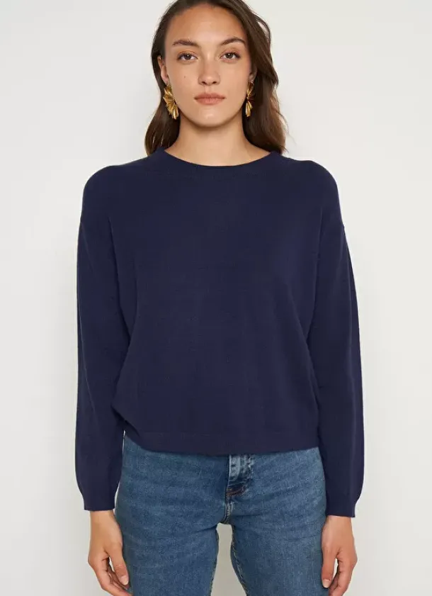 Sud Express Jumpers & Cardigans|Pull Col Rond A Maille Douce Marine Melaniae