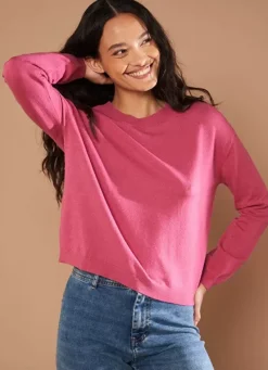 Sud Express Jumpers & Cardigans|Pull Col Rond A Maille Douce Vieux Rose Melaniae