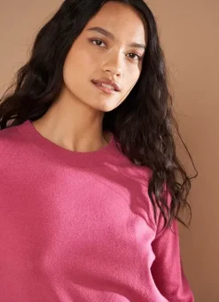 Sud Express Jumpers & Cardigans|Pull Col Rond A Maille Douce Vieux Rose Melaniae