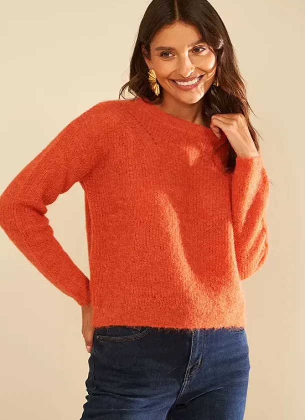 Sud Express Jumpers & Cardigans|Pull Col Rond Abricot Moncoeuro