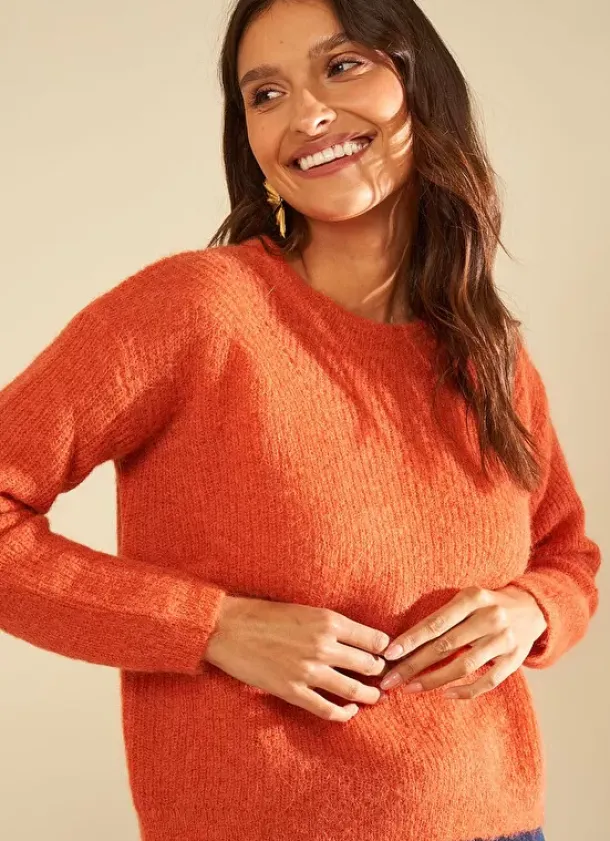 Sud Express Jumpers & Cardigans|Pull Col Rond Abricot Moncoeuro