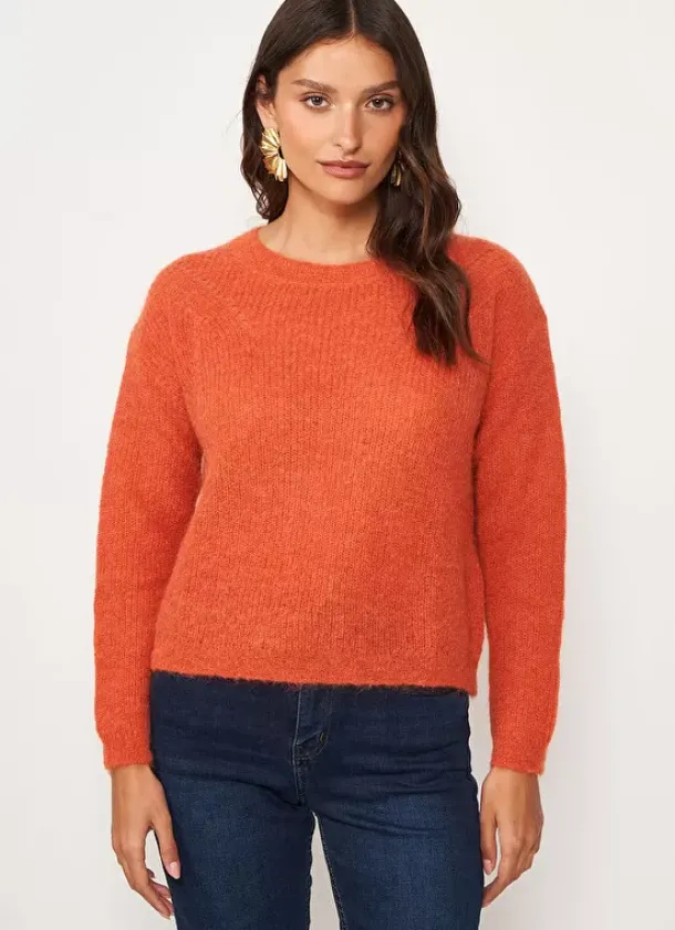 Sud Express Jumpers & Cardigans|Pull Col Rond Abricot Moncoeuro