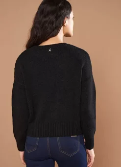 Sud Express Jumpers & Cardigans|Pull Col Rond Details Ajoures Noir Maribelle