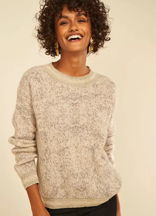 Sud Express Jumpers & Cardigans|Pull Col Rond Ecru Chine Manona