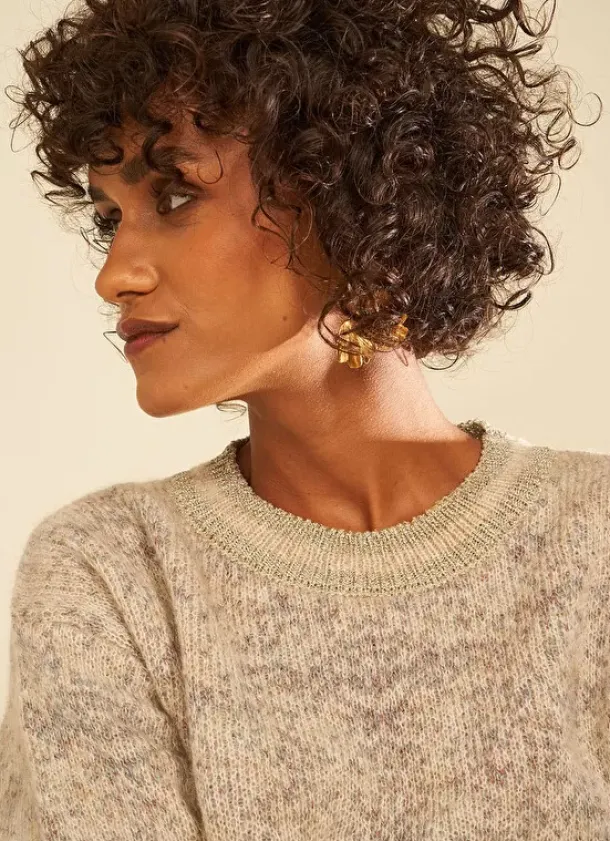 Sud Express Jumpers & Cardigans|Pull Col Rond Ecru Chine Manona