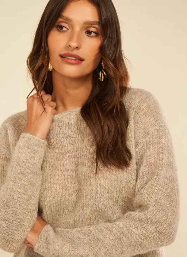 Sud Express Jumpers & Cardigans|Pull Col Rond Ecru Chine Moncoeuro
