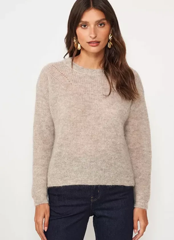 Sud Express Jumpers & Cardigans|Pull Col Rond Ecru Chine Moncoeuro